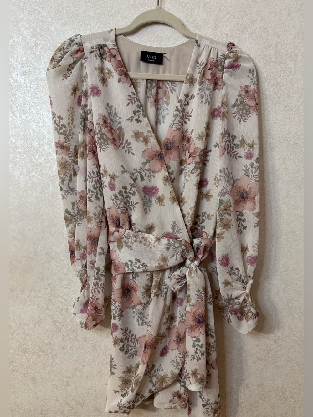 VICI Cream Floral Wrap Dress with Pink and Olive Accents